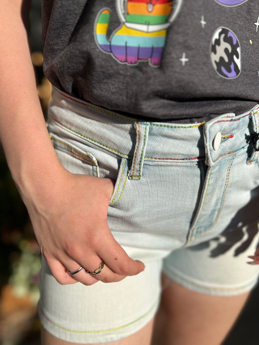 Iris | Mid-Rise Rainbow Thread Shorts (Judy Blue Style 150103)