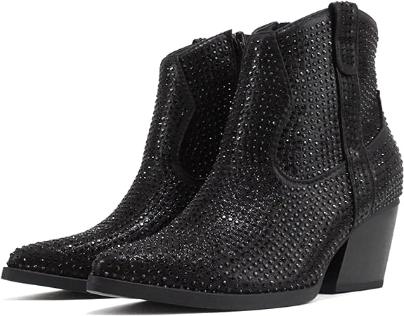 Rhinestone Cowgirl Ankle Boots | Black