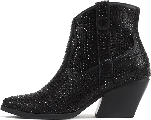 Rhinestone Cowgirl Ankle Boots | Black