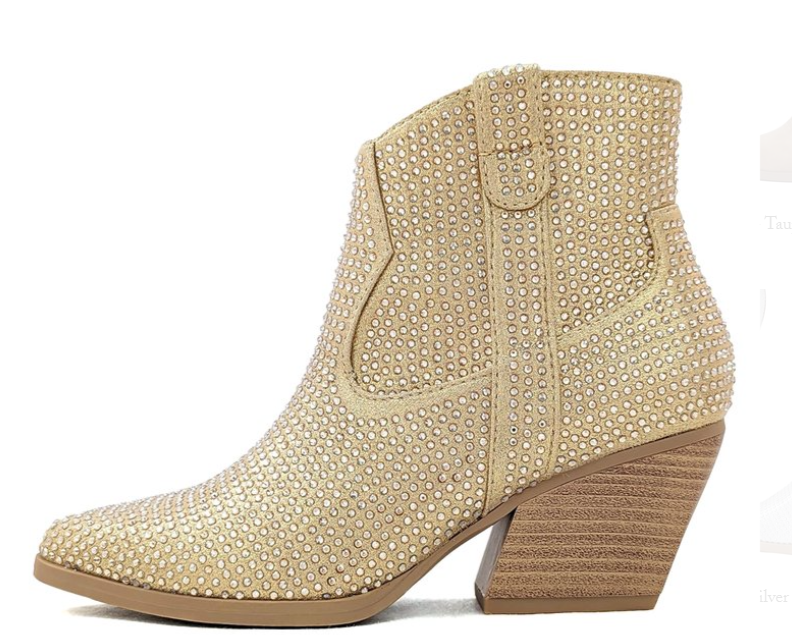 Rhinestone Cowgirl Ankle Boots | Gold