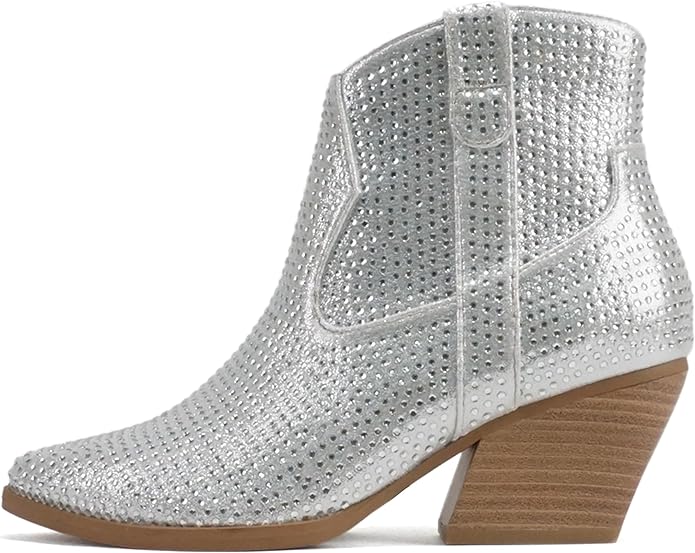 Rhinestone Cowgirl Ankle Boots | Silver