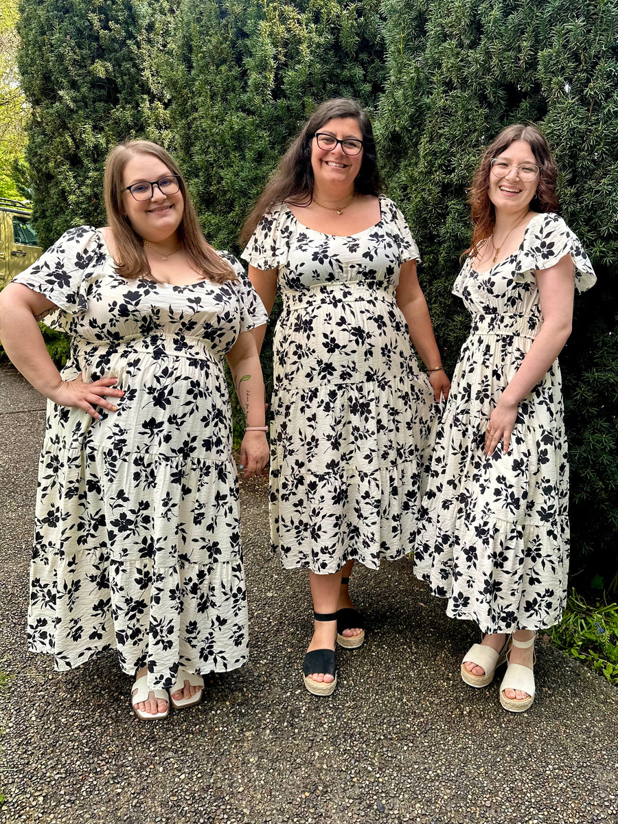 Fiore Bella | Floral Short Sleeve Midi Dress | Cream