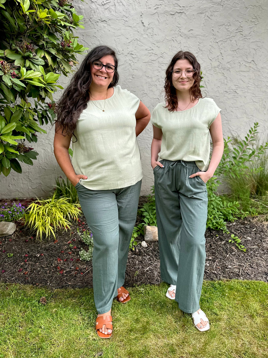 Keira Round Neck Linen Blouse | Light Olive