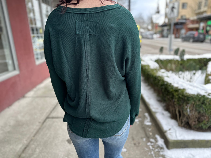 Brandy V Neck Long Sleeve Knit Top | Hunter Green