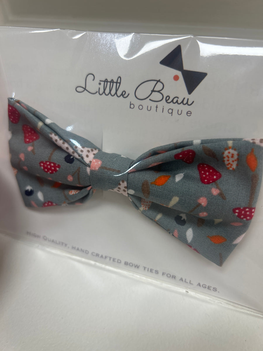 Mushrooms On Grey Bow Tie | Little Beau Boutique