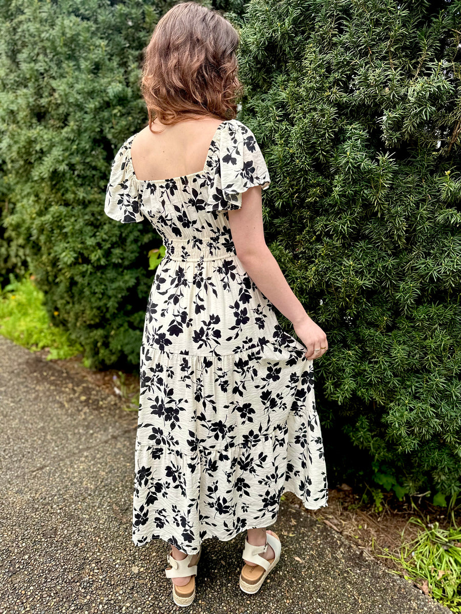 Fiore Bella | Floral Short Sleeve Midi Dress | Cream