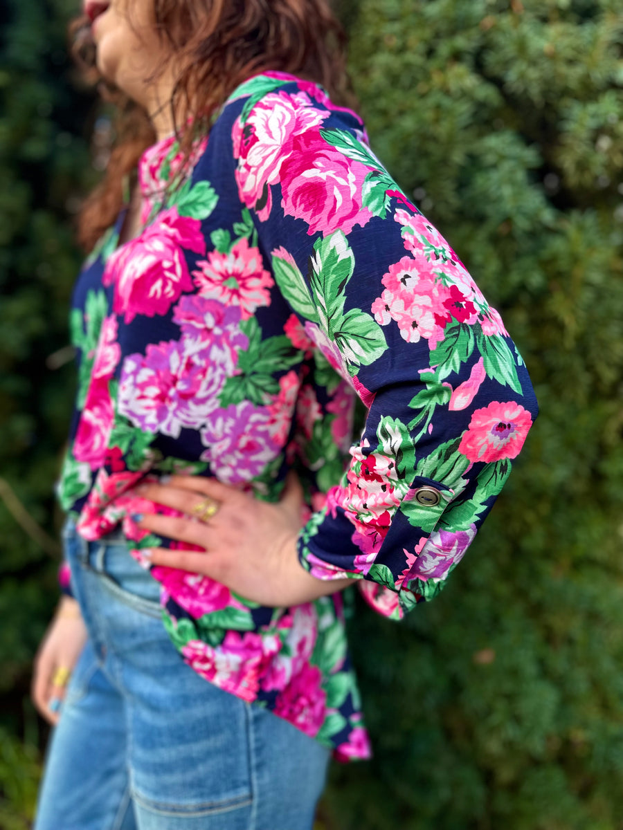 Lizzy | 3/4 Sleeve Top | Navy Floral