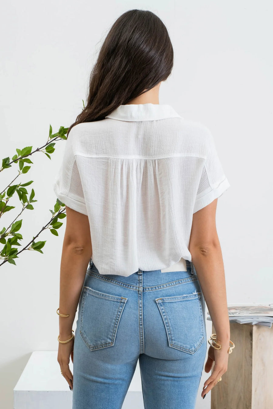 Claire Mid Button Down Woven Top | Off White