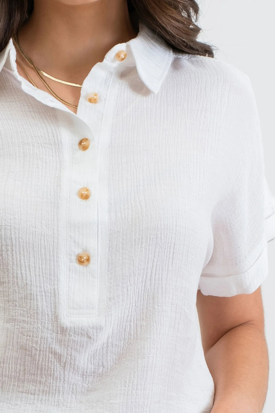 Claire Mid Button Down Woven Top | Off White