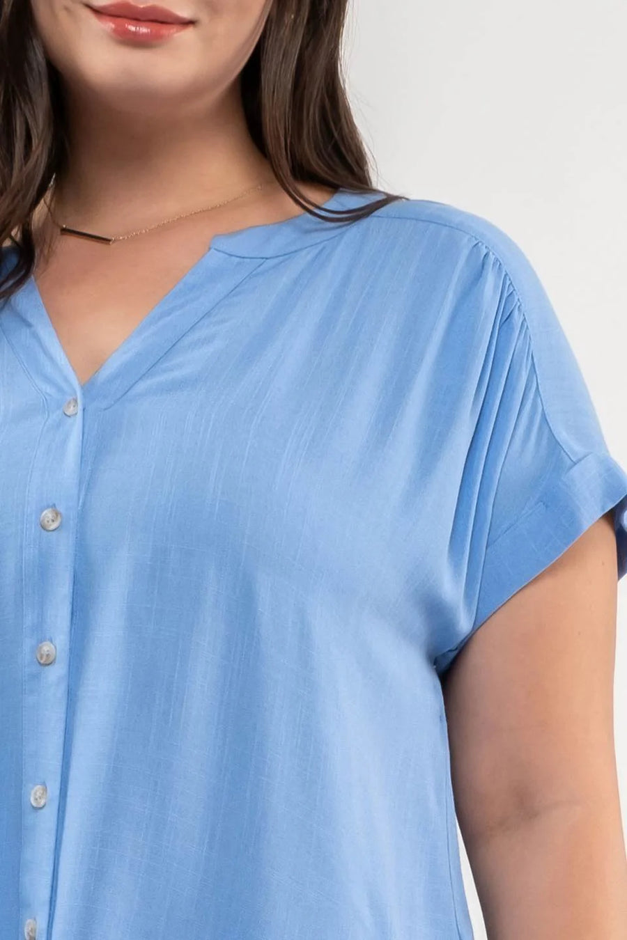 Amy Rolled Sleeve Woven Top | Blue