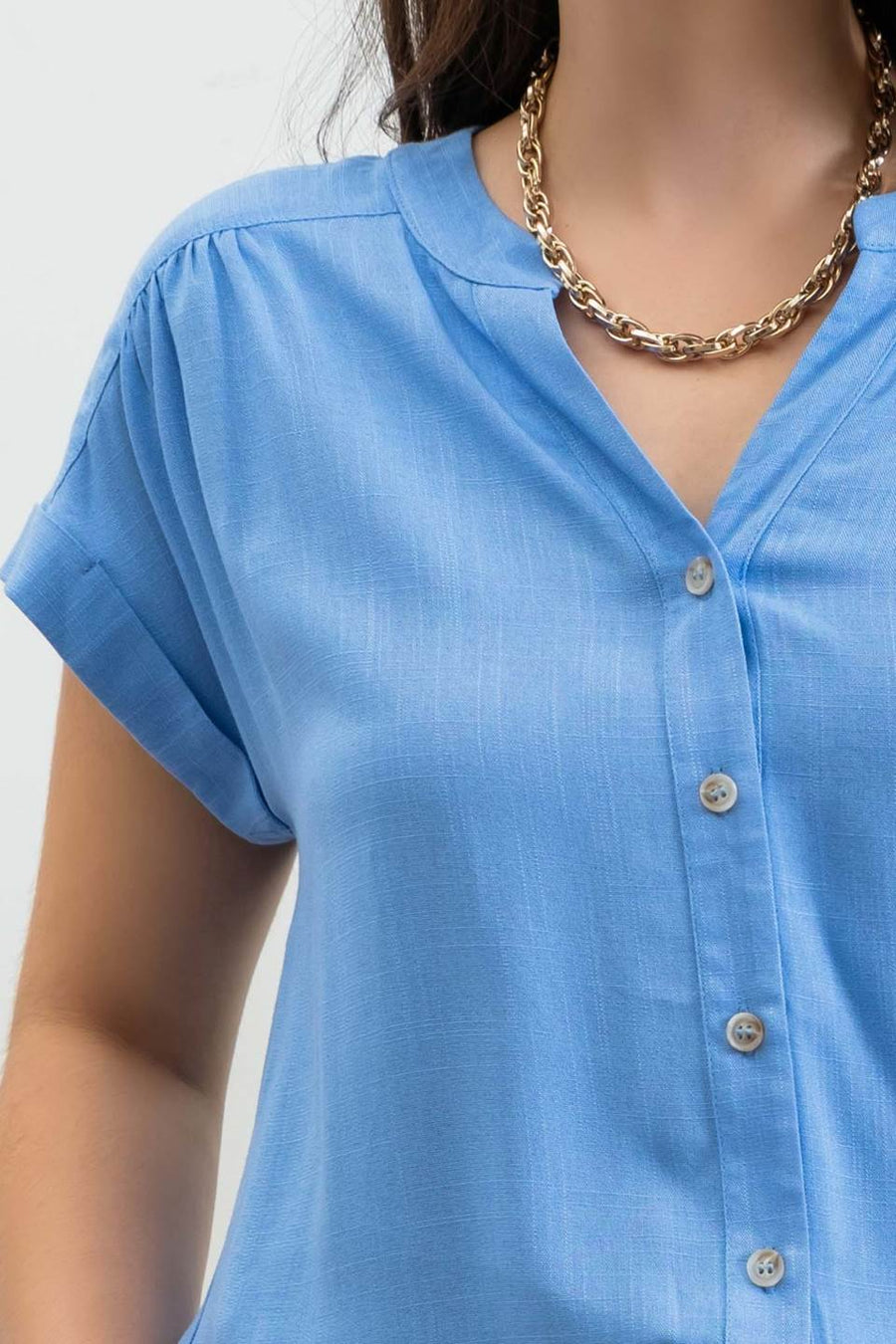 Amy Rolled Sleeve Woven Top | Blue