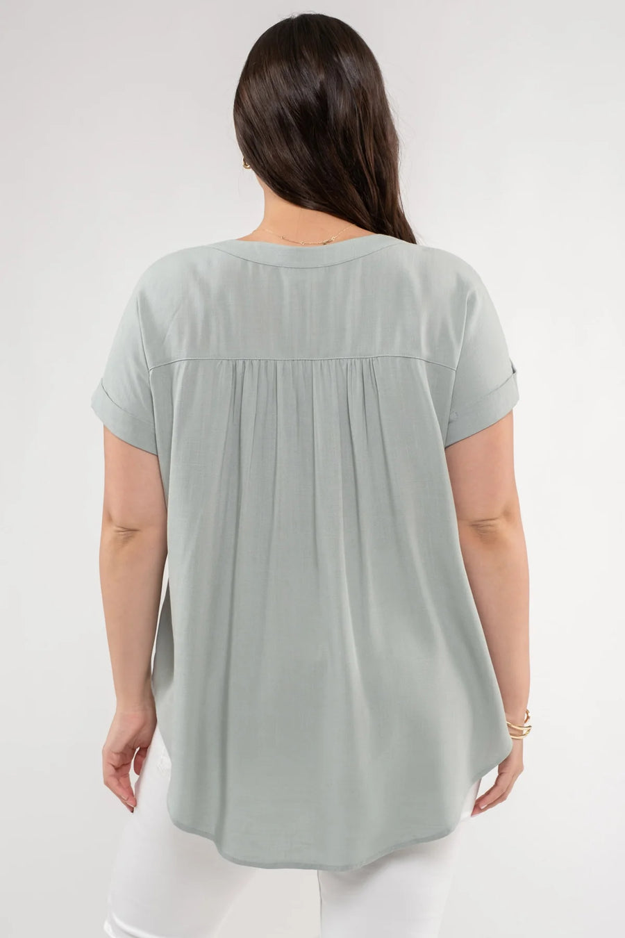 Amy Rolled Sleeve Woven Top | Sage