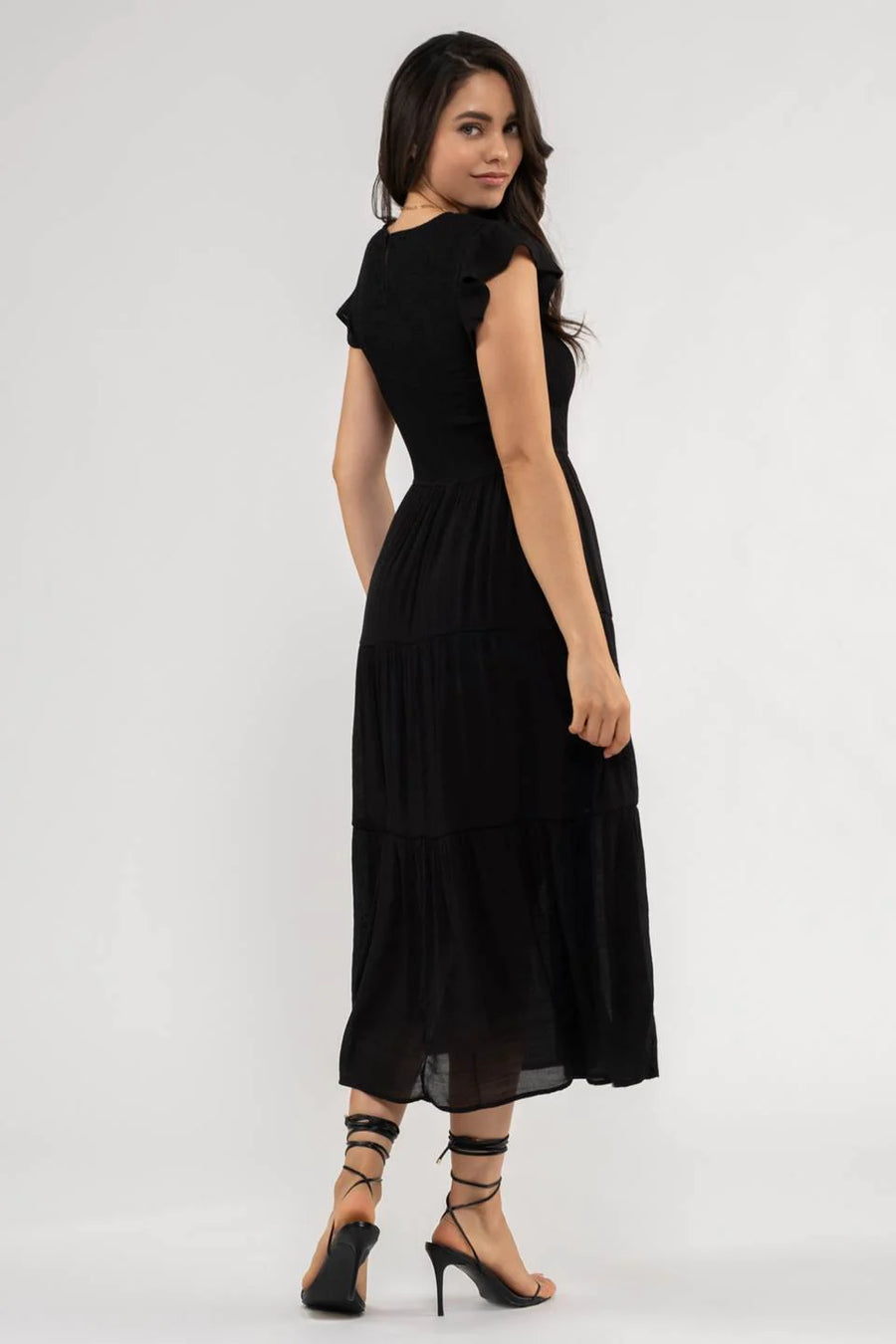 Abigail Smocked Tiered Midi Dress | Black