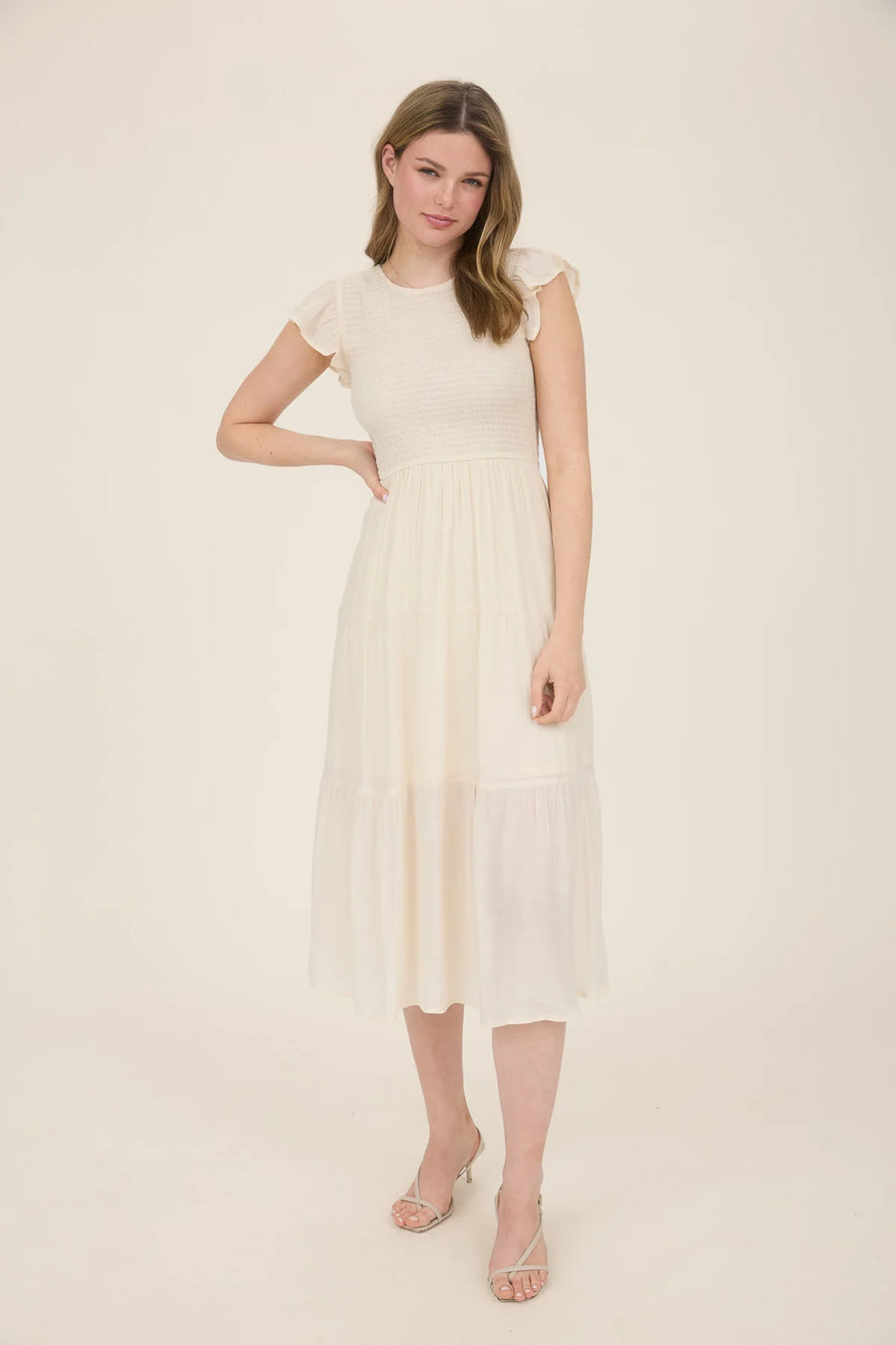 Abigail Smocked Tiered Midi Dress | Champagne