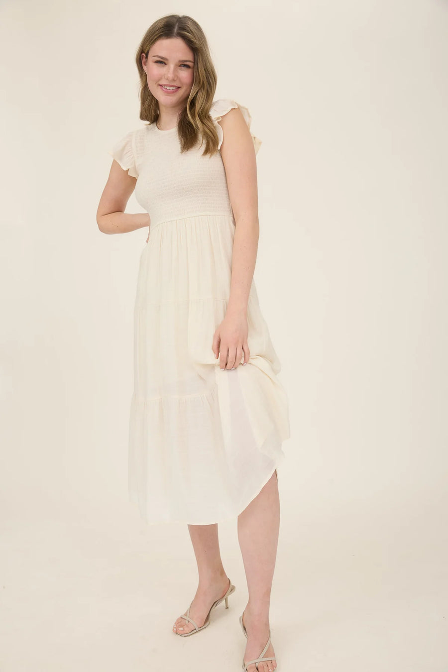 Abigail Smocked Tiered Midi Dress | Champagne