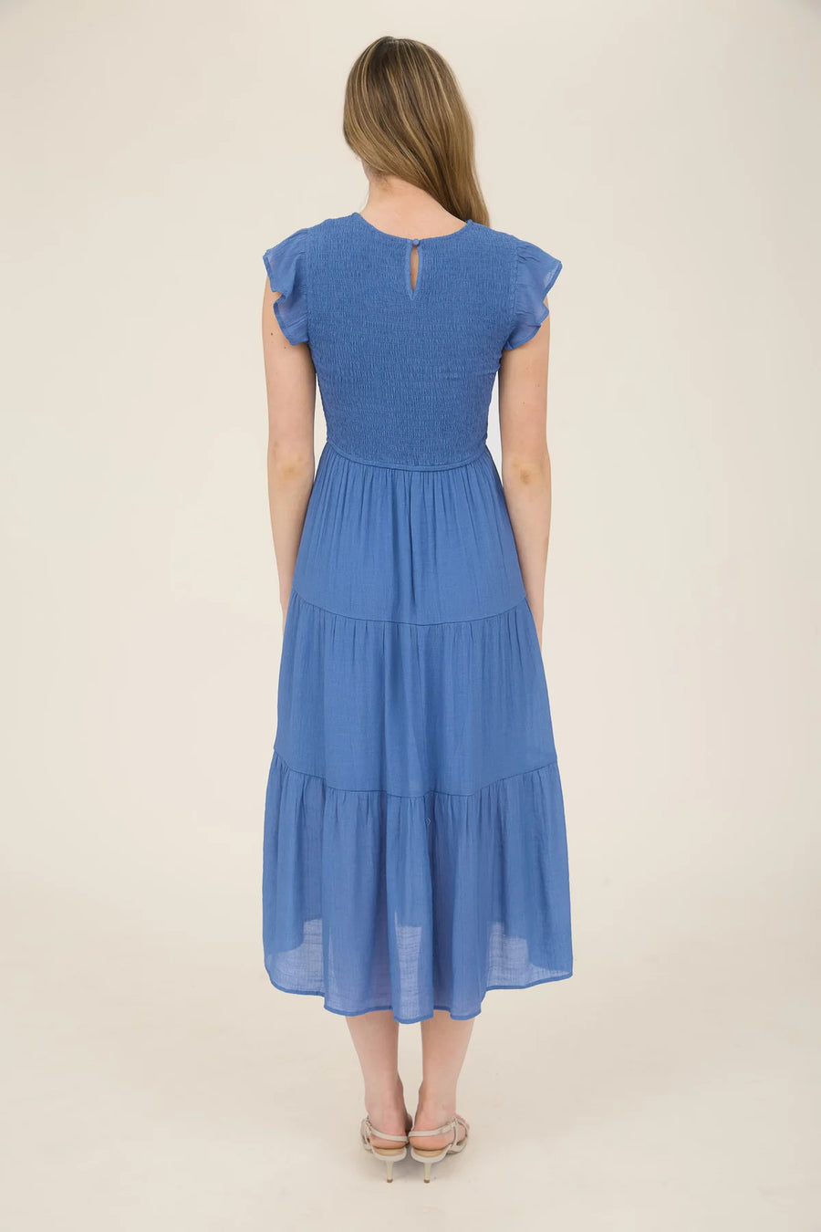 Abigail Smocked Tiered Midi Dress | Dusty Blue