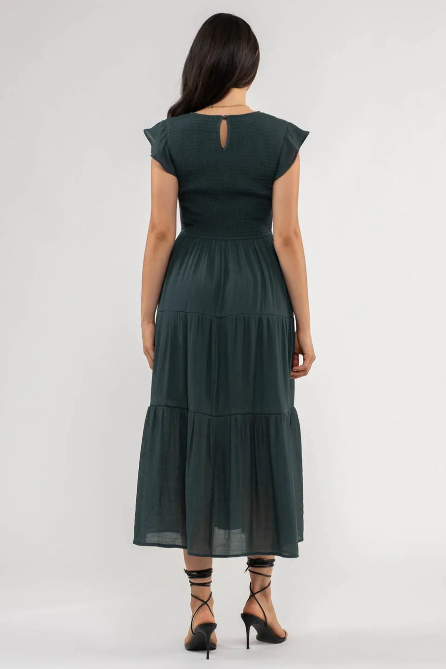 Abigail Smocked Tiered Midi Dress | Hunter Green