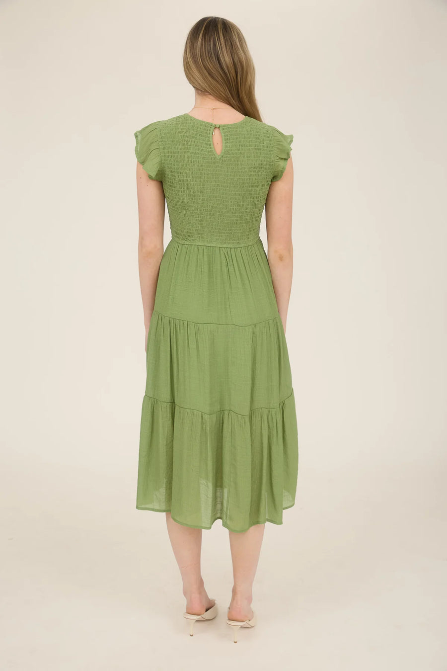 Abigail Smocked Tiered Midi Dress | Olive Green