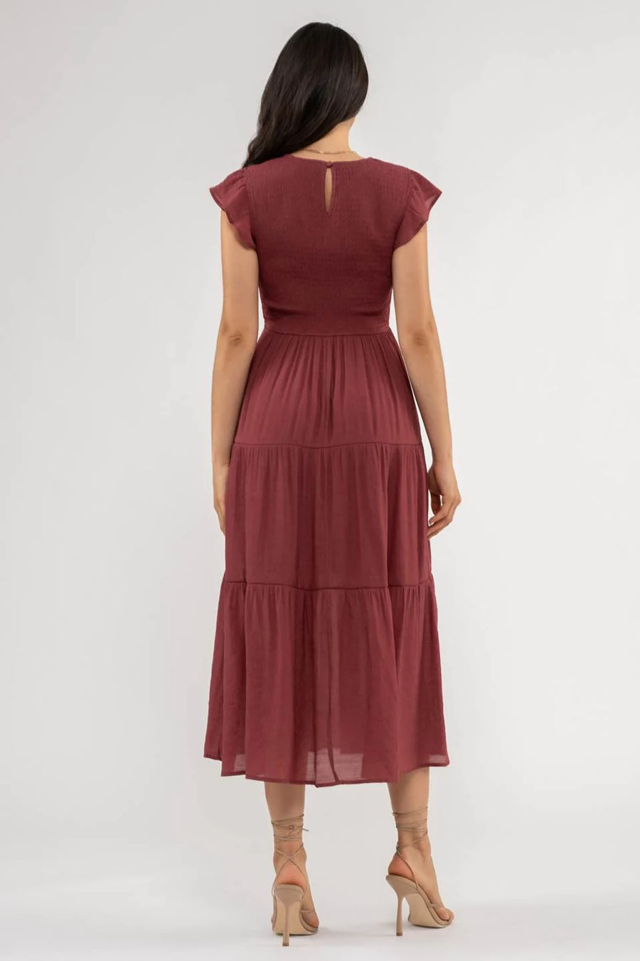 Abigail Smocked Tiered Midi Dress | Raspberry