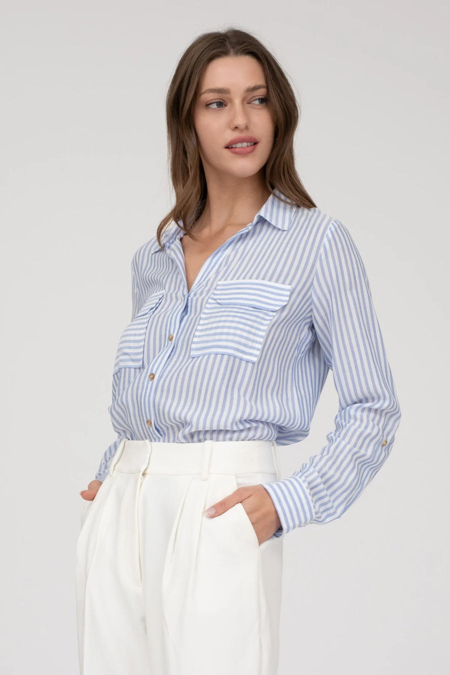 Cassidy | Striped Lightweight Woven Top | Blue