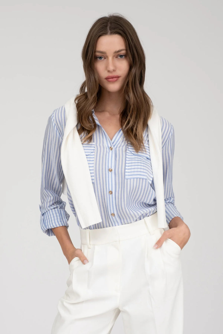 Cassidy | Striped Lightweight Woven Top | Blue