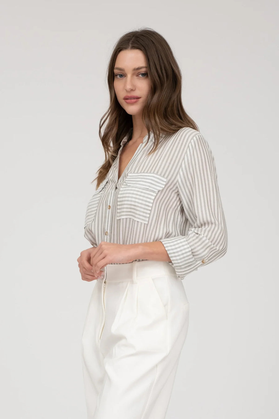 Cassidy Striped Lightweight Woven Top | Olive