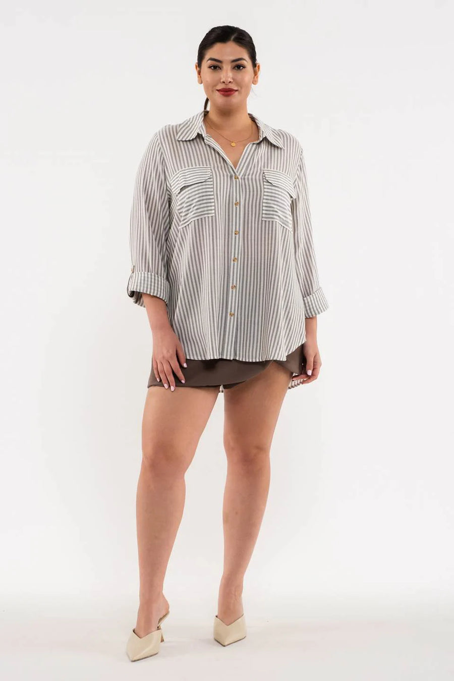 Cassidy Striped Lightweight Woven Top | Olive