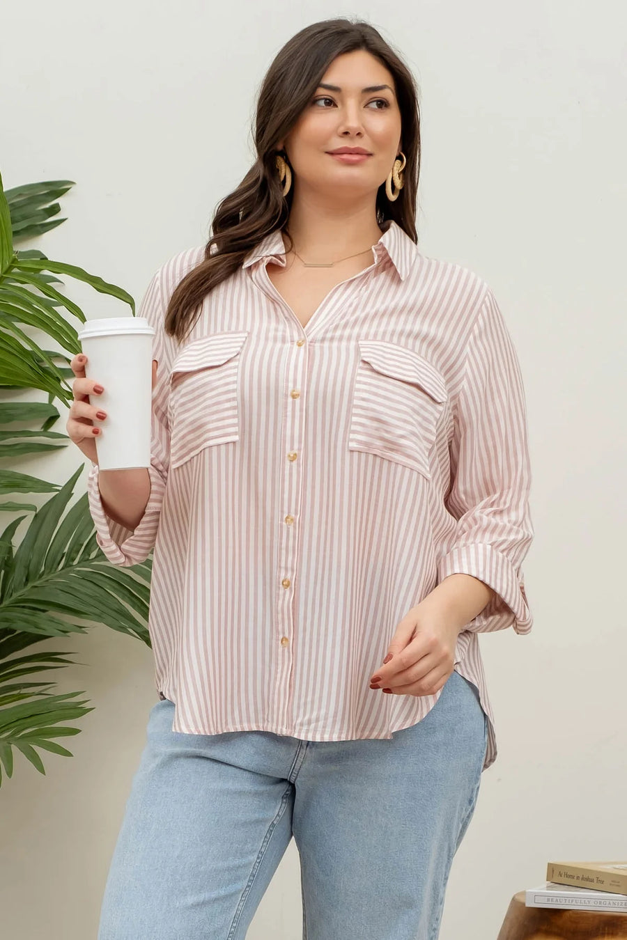 Cassidy Striped Lightweight Woven Top | Peach