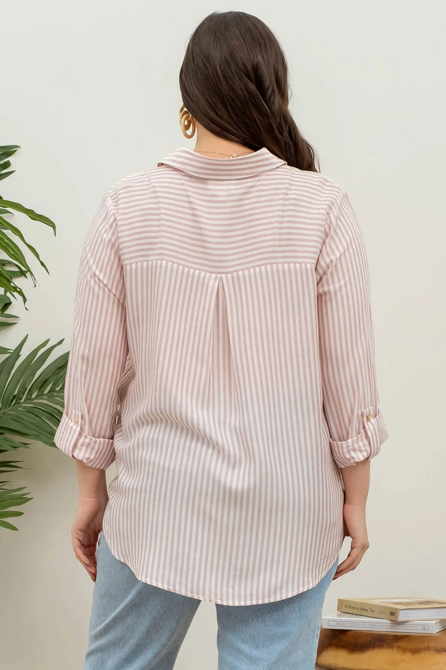 Cassidy Striped Lightweight Woven Top | Peach