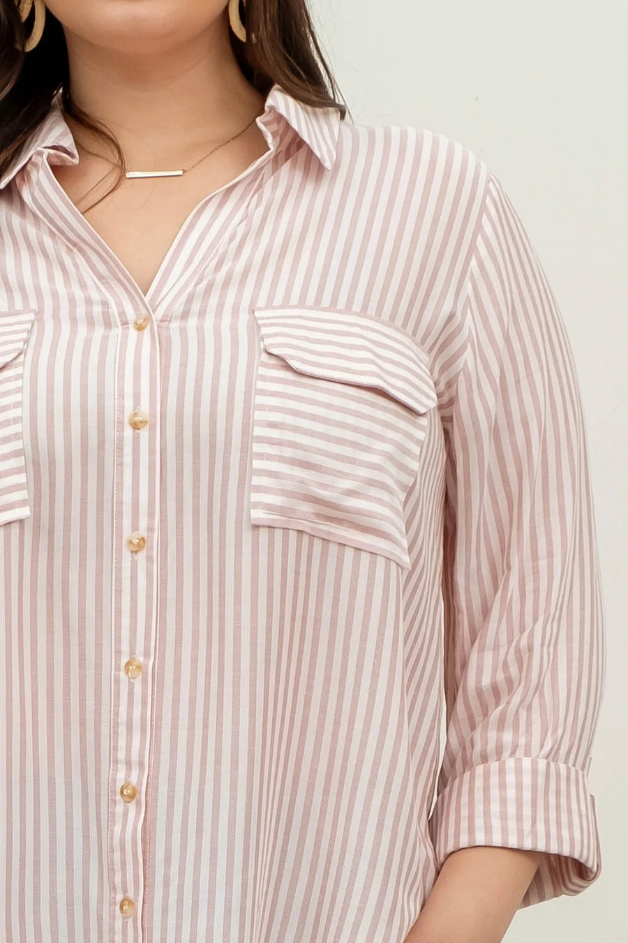 Cassidy Striped Lightweight Woven Top | Peach