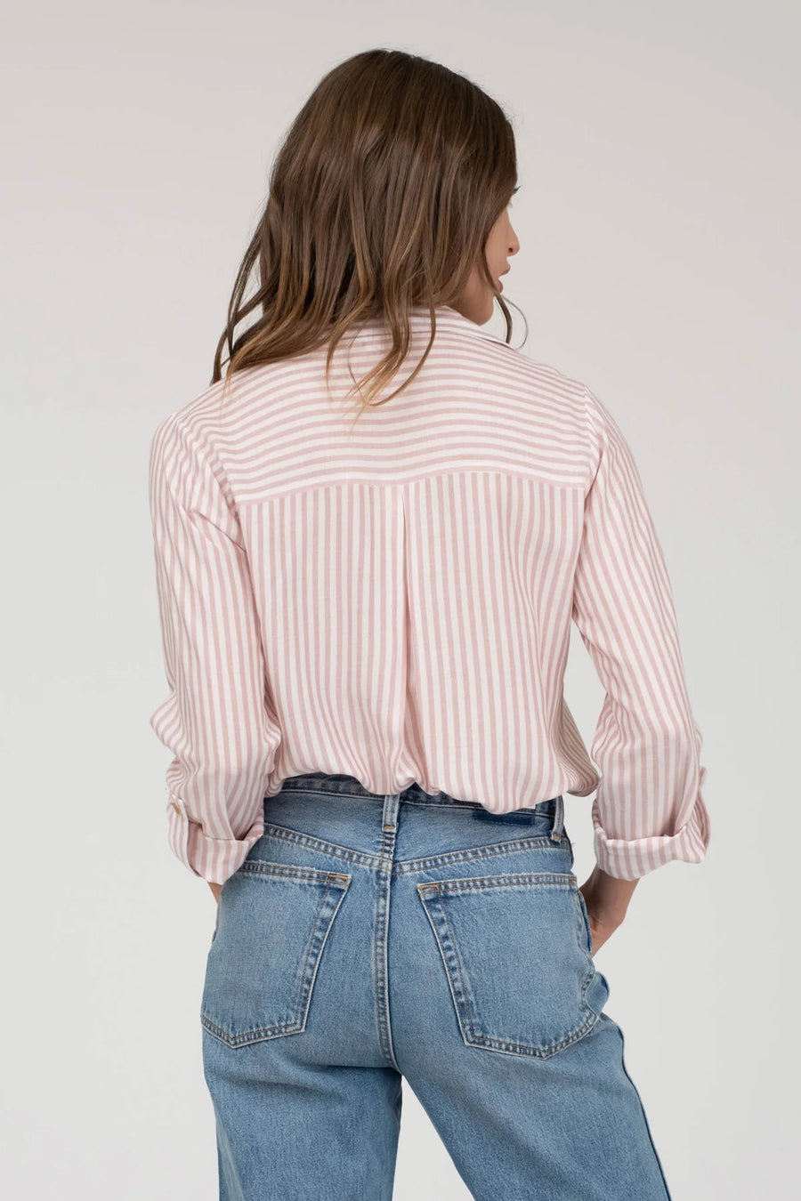 Cassidy Striped Lightweight Woven Top | Peach