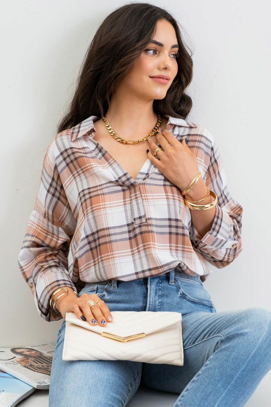 Persephone Plaid Top | Brown (Only Small and Medium left) *FINAL SALE*