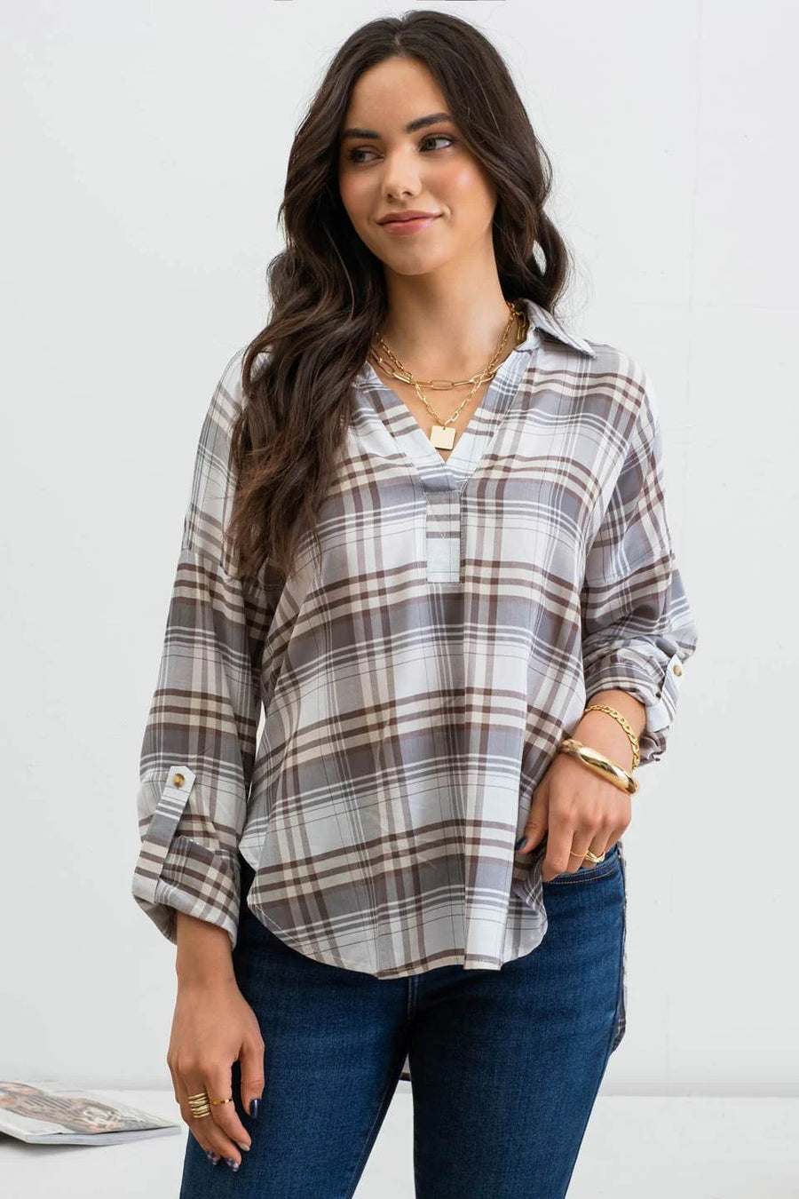 Persephone Plaid Top | Dusty Green