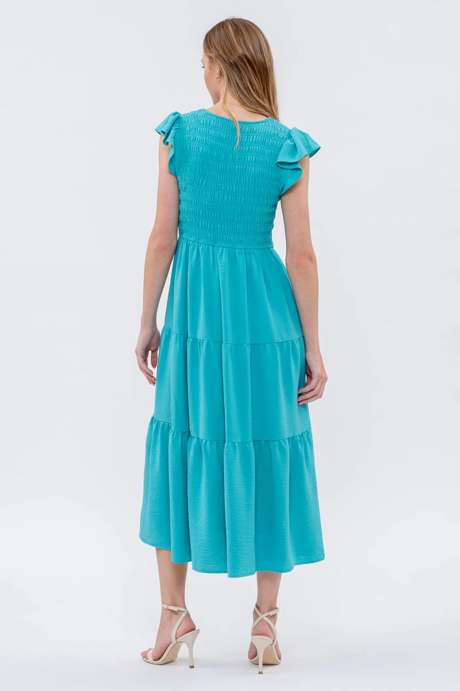 Abby Flutter Sleeve V-Neck Midi Dress | Turquoise