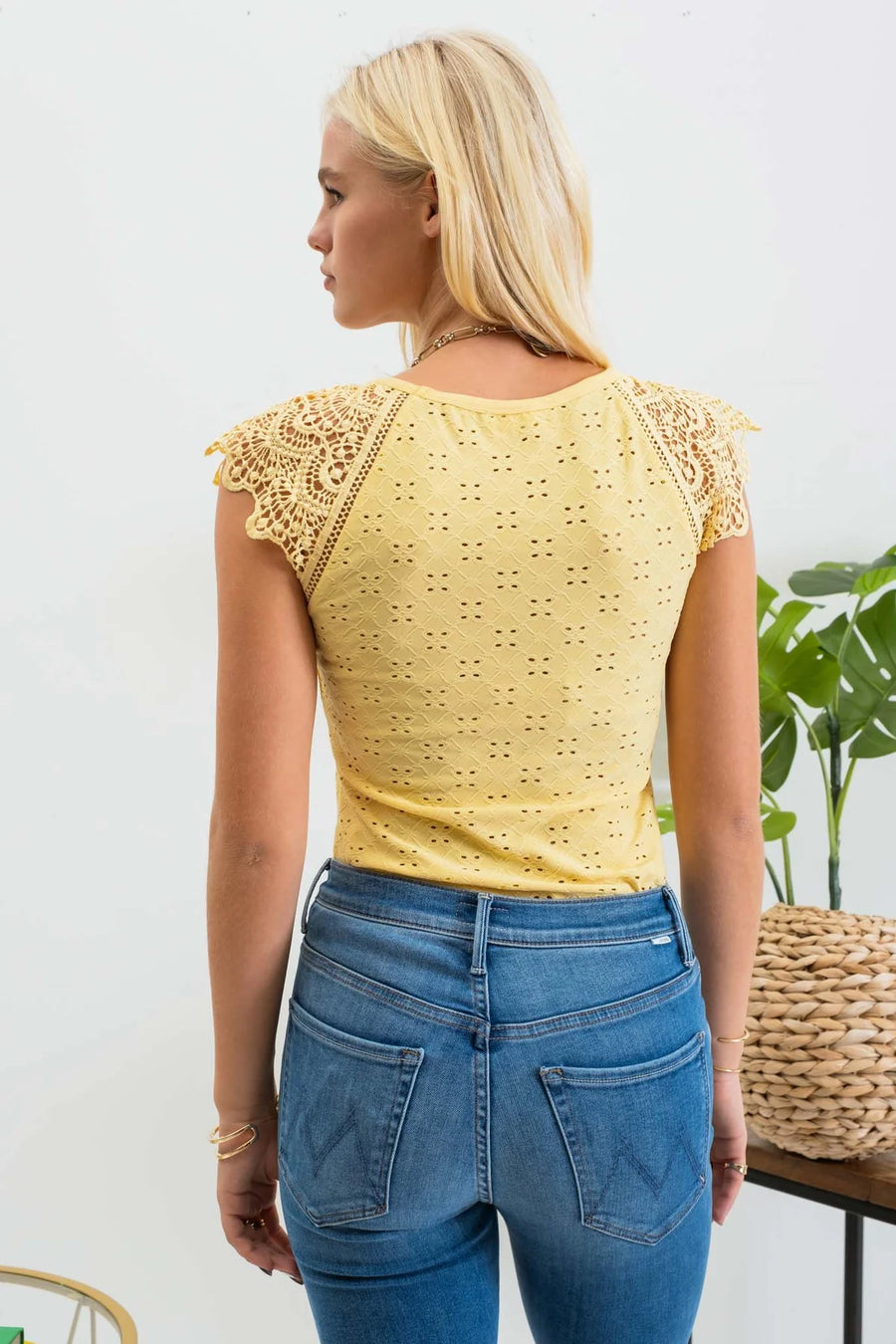 Rebecca | Eyelet Embroidery Knit Top | Yellow *ONLY 3X LEFT* *FINAL SALE*