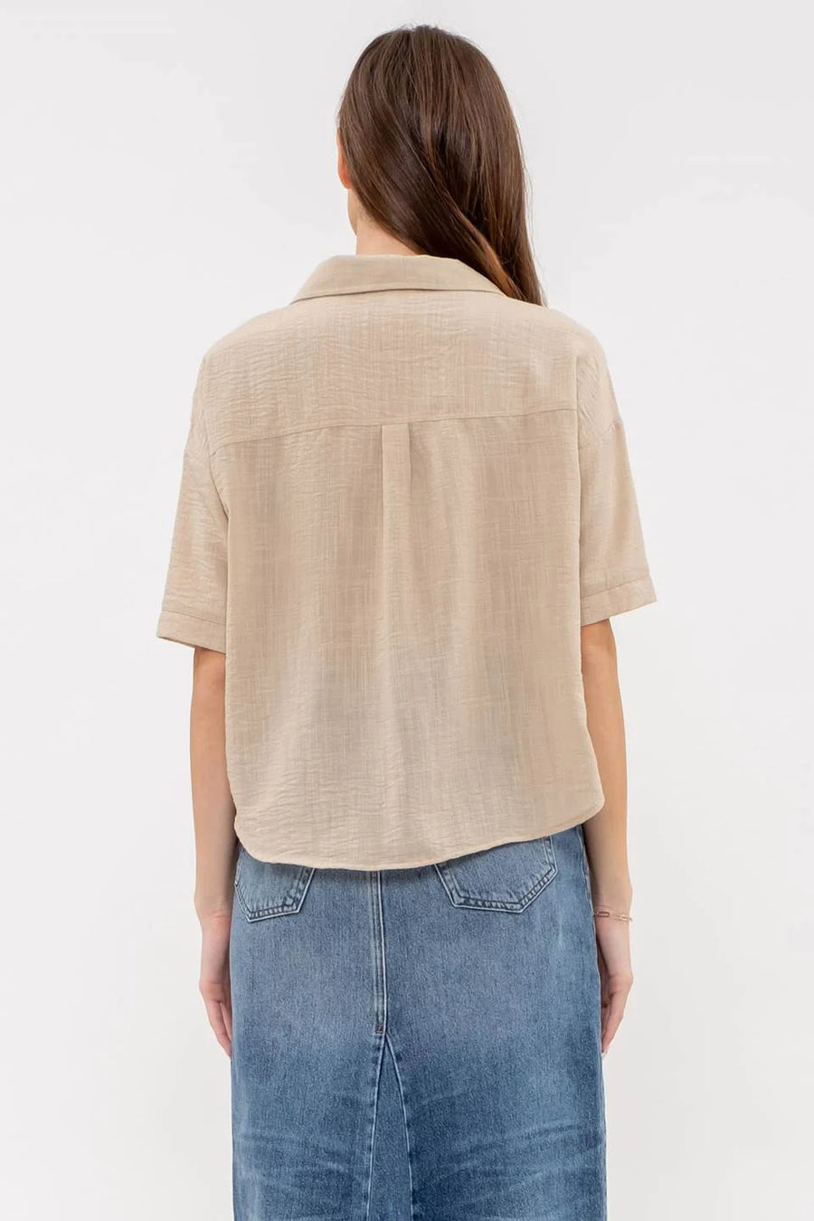 Helen | Gauze-Like Short Sleeve Button Down Shirt | Khaki