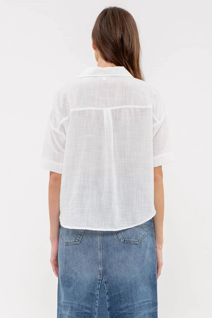 Helen | Gauze-Like Short Sleeve Button Down Shirt | White