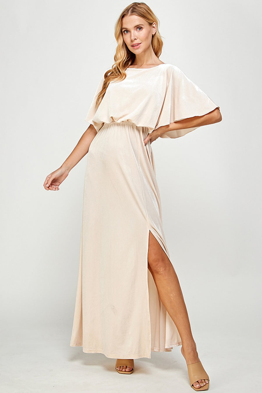 Celine | Cape Style Velvet Maxi Dress | Cream