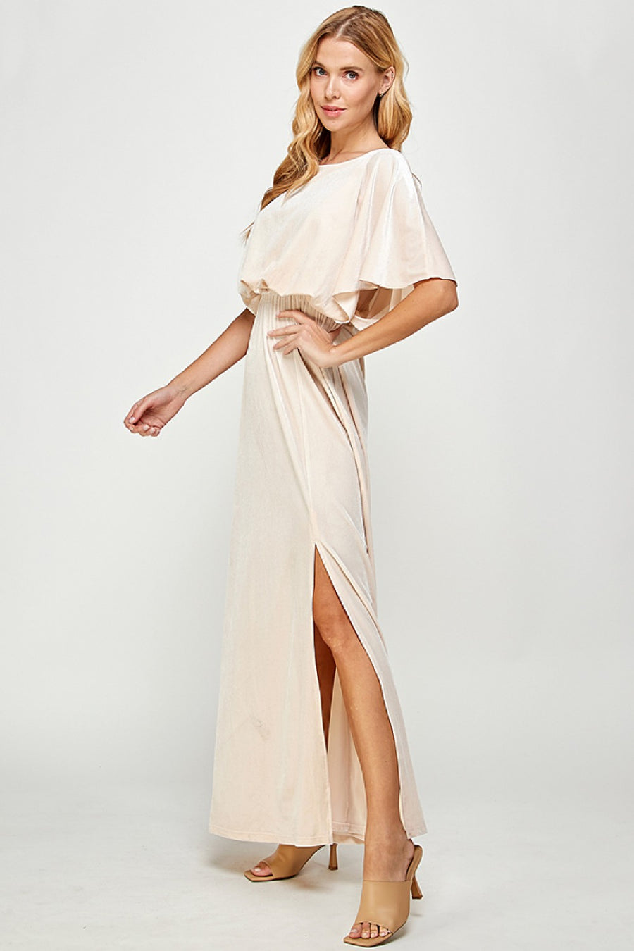 Celine | Cape Style Velvet Maxi Dress | Cream
