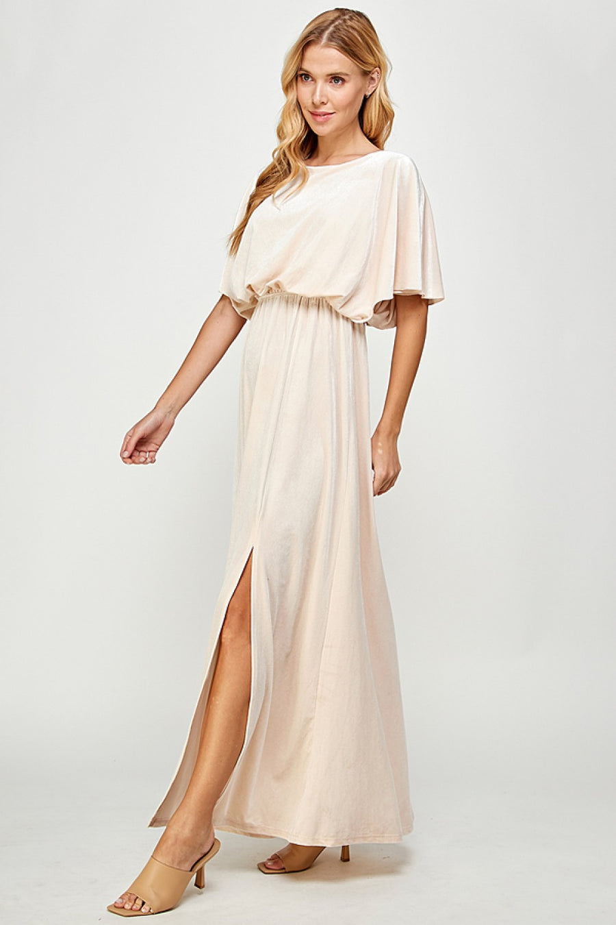 Celine | Cape Style Velvet Maxi Dress | Cream