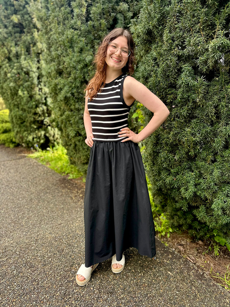 Emilia | Cotton Maxi Dress With Knit Top | Black