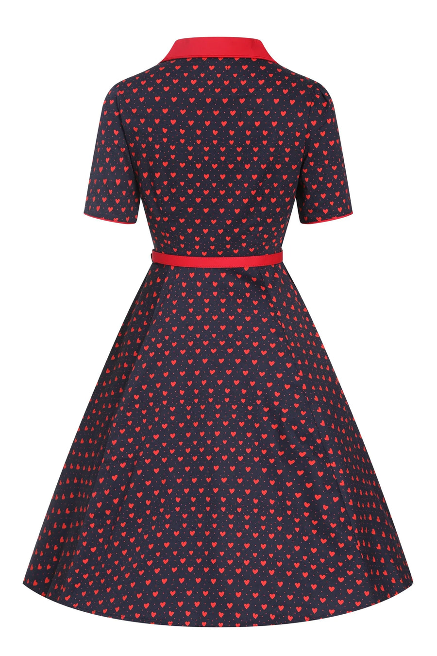 Penelope | Rockabilly Shirt Dress | Navy Blue With Hearts