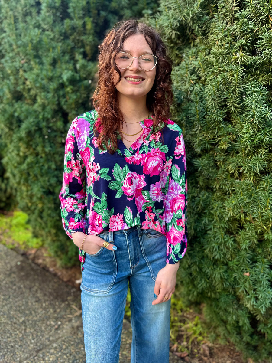 Lizzy | 3/4 Sleeve Top | Navy Floral