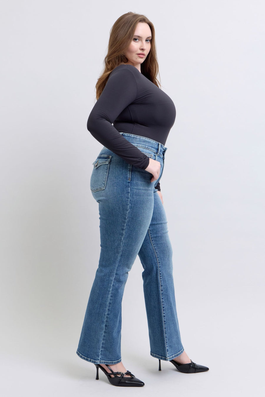 Halftime Show | High Waist Two Button Flare Jeans with Tint (Judy Blue Style 82630)