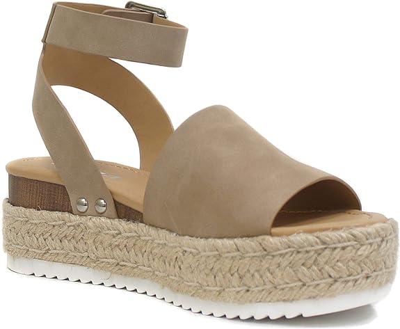 Topic | Open Toe Ankle Strap Flatform Espadrille Sandals | Dk Natural *FINAL SALE*