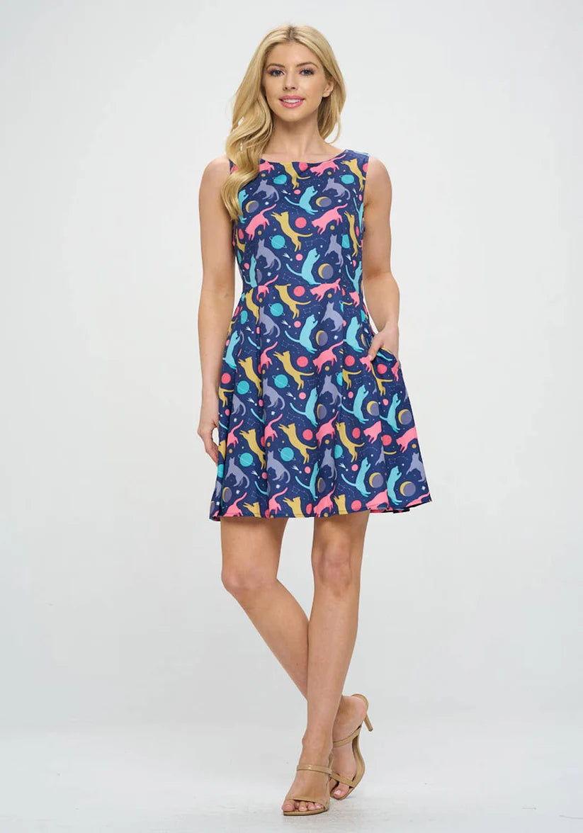 Cosmic Kitty | Playful Cat Print Dress *FINAL SALE*