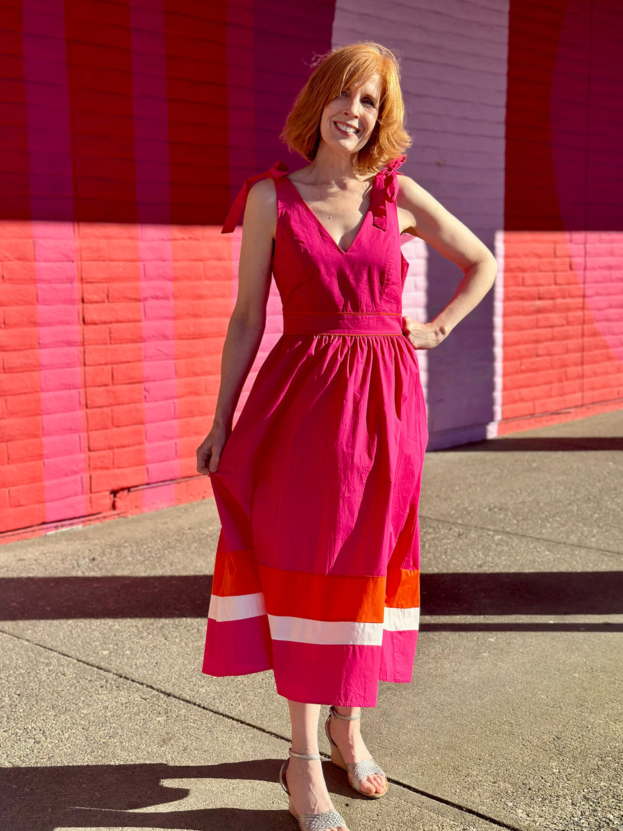 Sunset Stroll | Colour Block Midi Dress | Fuchsia Orange The Zesty Lemon Clothing Co Sunset Stroll | Colour Block Midi Dress | Fuchsia Orange The Zesty Lemon Clothing Co