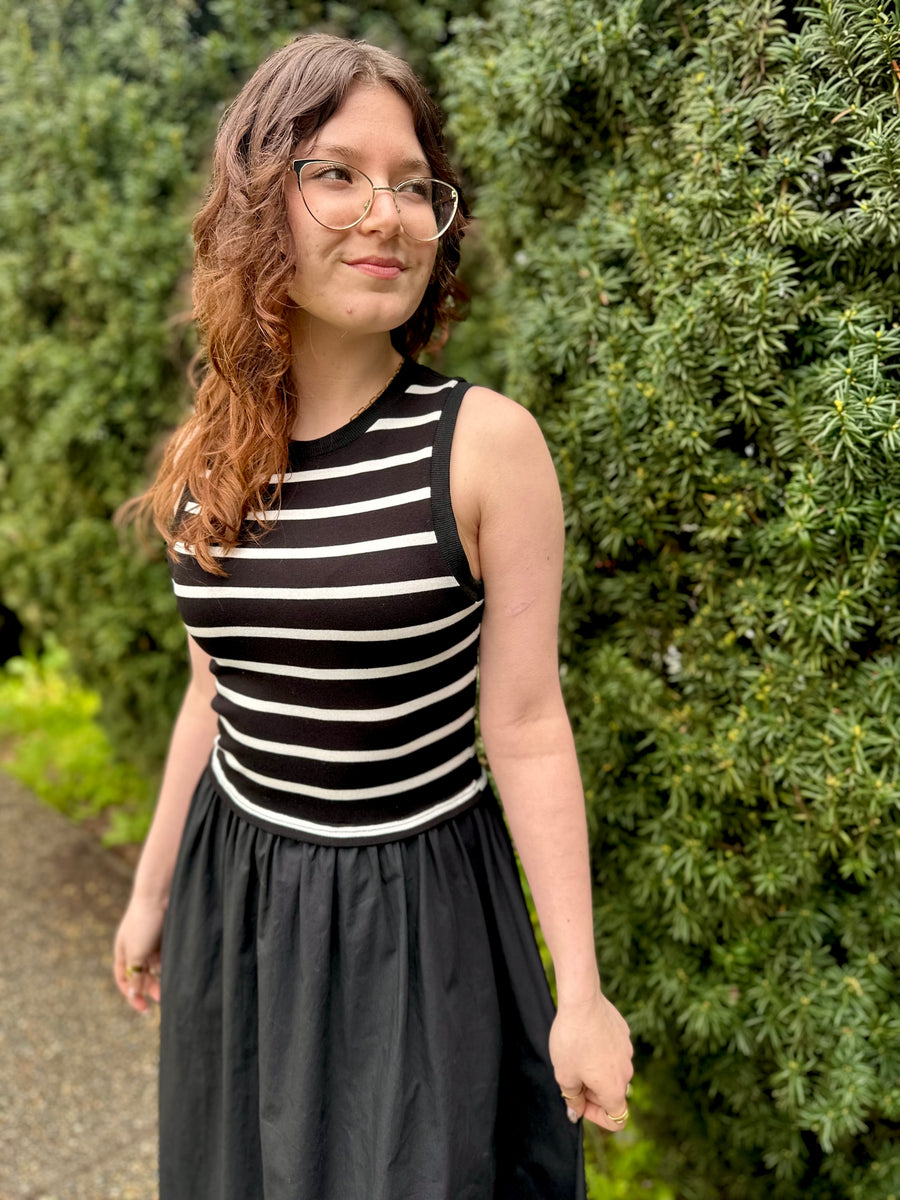 Emilia | Cotton Maxi Dress With Knit Top | Black