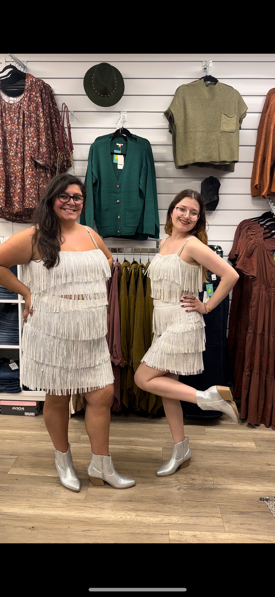 Taylor | Rhinestone Suede Fringe Tank Top | White