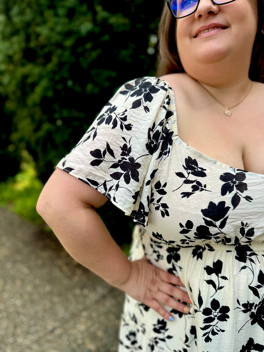 Fiore Bella | Floral Short Sleeve Midi Dress | Cream